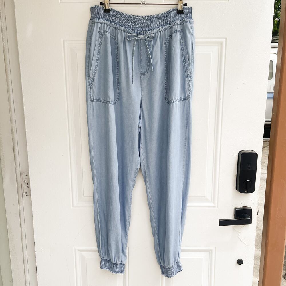 Love Tree Tencel Chambray Jogger Pants Size L Blue Smocked Waist Drawstring